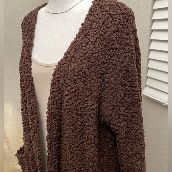 New Zenana- Super Soft Teddy Popcorn Chocolate Cardigan - Picture 4 of 14